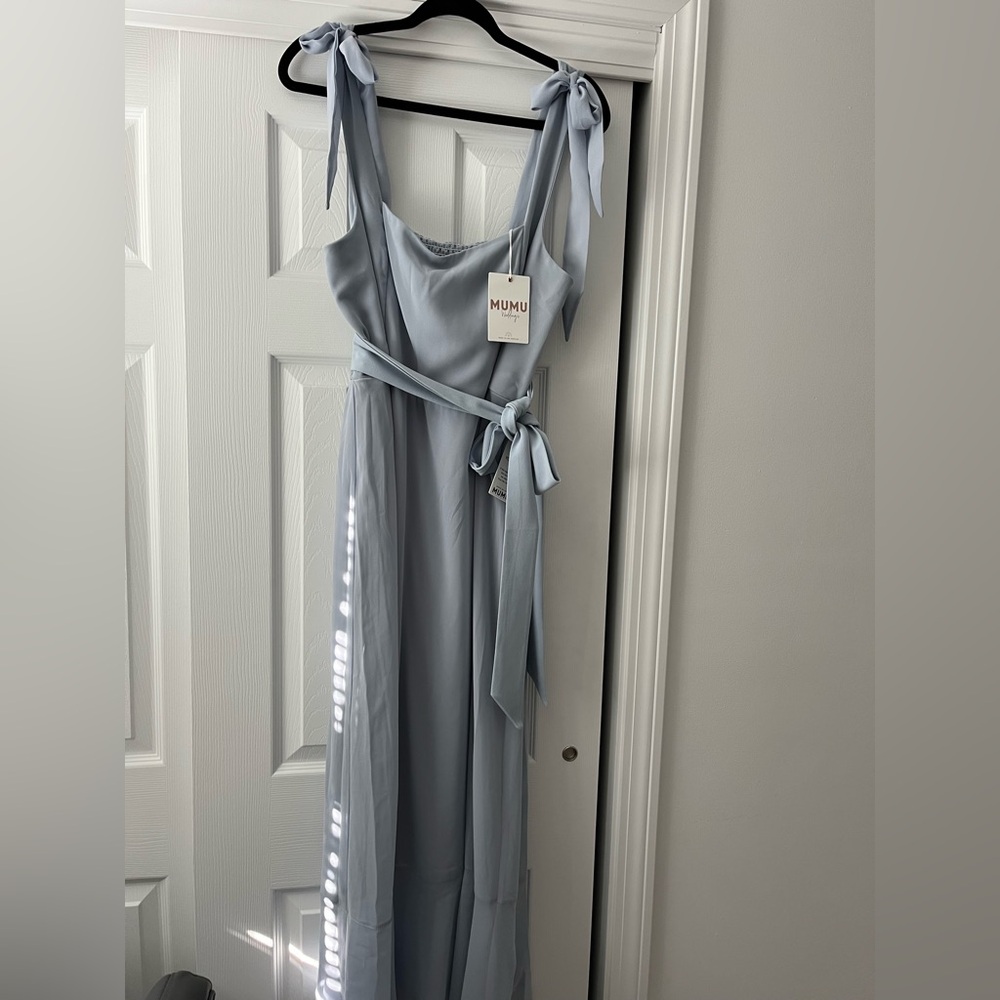 Show Me Your MuMu Claire MIDI Dress, XXL, Steel Blue Chiffon
